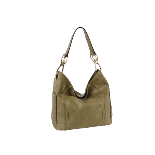 Whipstitch Ring Accented Hobo Bag