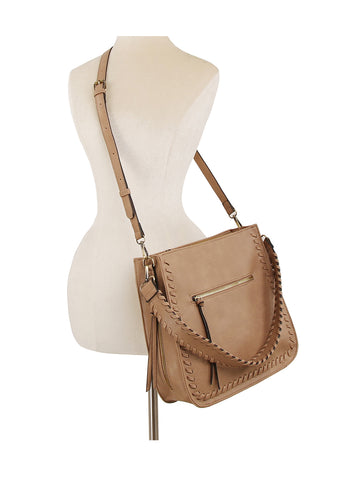 Whipstitch Accented  Hobo Handbag