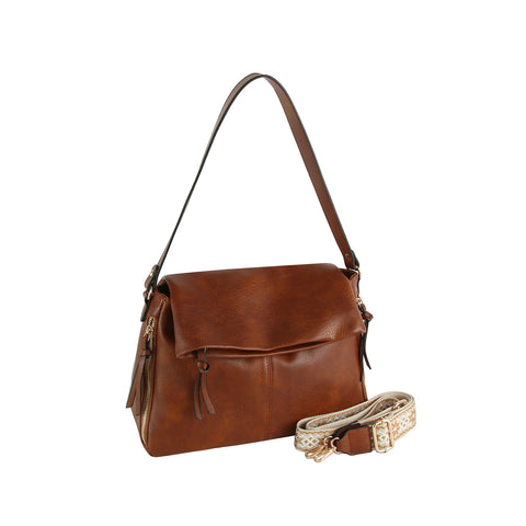 Unique Foldover Design Hobo Handbag