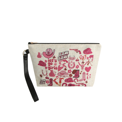 Charming Variety Western Print Burlap Wristlet Clutch