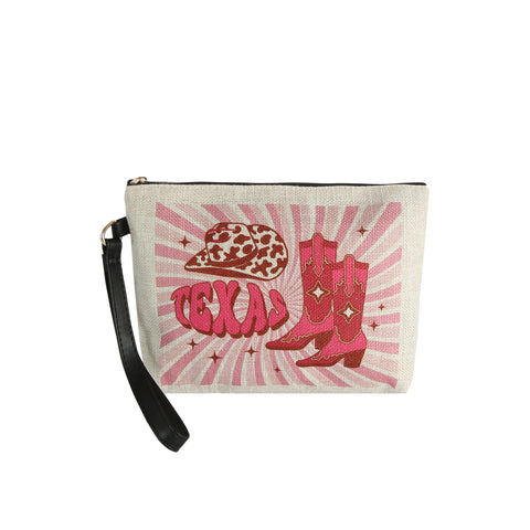 Charming Variety Western Print Burlap Wristlet Clutch