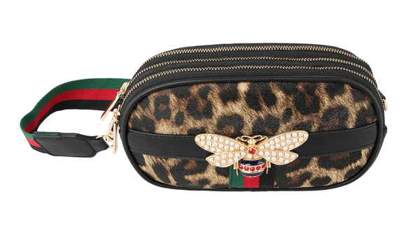 Rhinestone Bee Leopard Print Crossbody Bag – handbagexpress