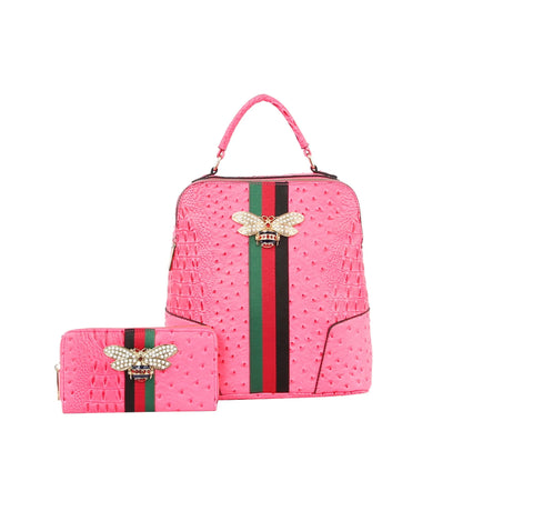 Rhinestone Bee Embossed Fashion Backpack Set