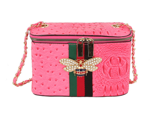 Rhinestone Bee Embossed Shoulder Bag