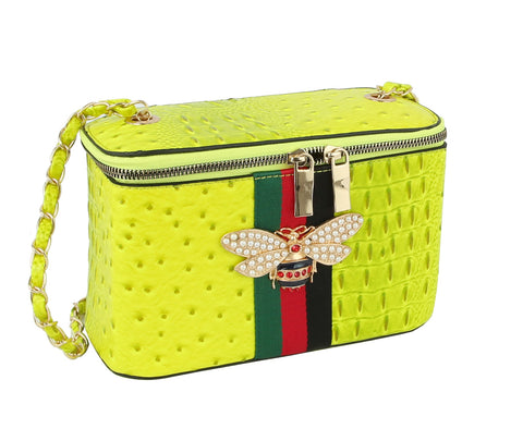 Rhinestone Bee Embossed Shoulder Bag