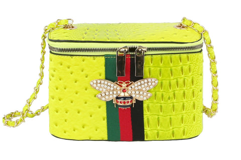 Rhinestone Bee Embossed Shoulder Bag