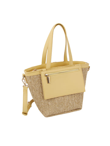 Front Pocket Straw Tote Handbag