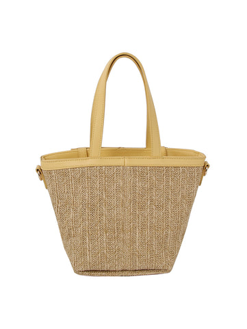 Front Pocket Straw Tote Handbag