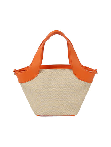 Straw Bucket Bag With Contrast Trim