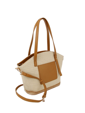 Front Pocket Straw Tote Handbag