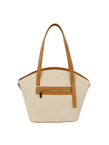 Front Pocket Straw Tote Handbag