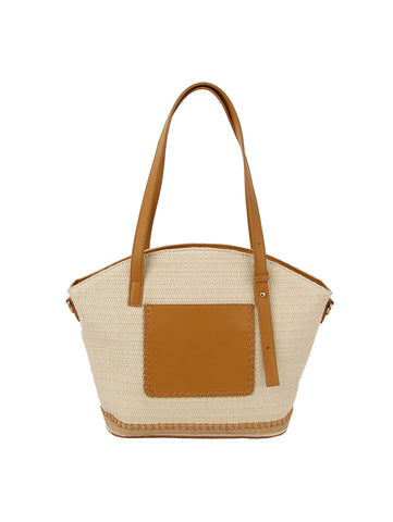 Front Pocket Straw Tote Handbag