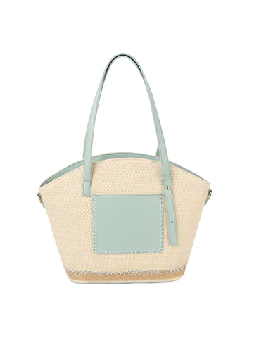 Front Pocket Straw Tote Handbag