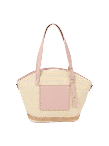 Front Pocket Straw Tote Handbag