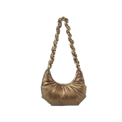 Puffy Chain Hobo Crossbody Bag with Metallic Shine