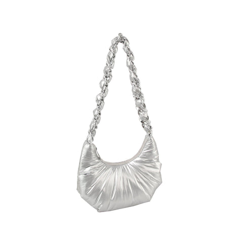 Puffy Chain Hobo Crossbody Bag with Metallic Shine