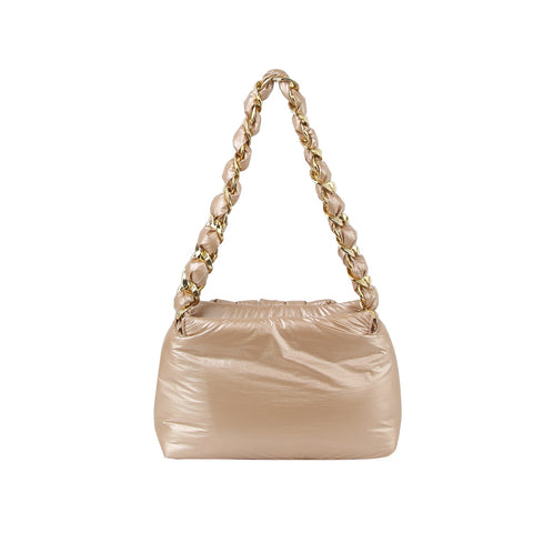 Puffy Chain Shoulder Bag with Metallic Shine