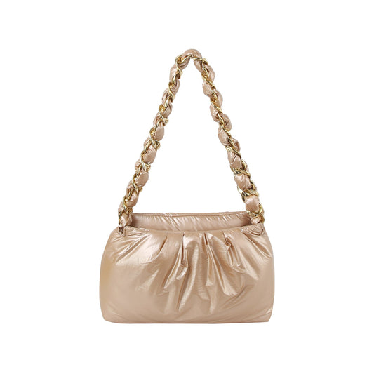 Puffy Chain Shoulder Bag with Metallic Shine