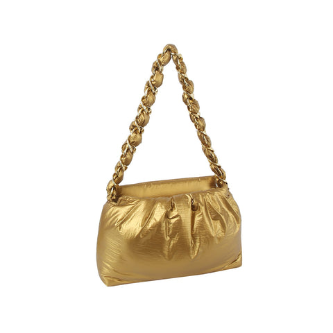 Puffy Chain Shoulder Bag with Metallic Shine