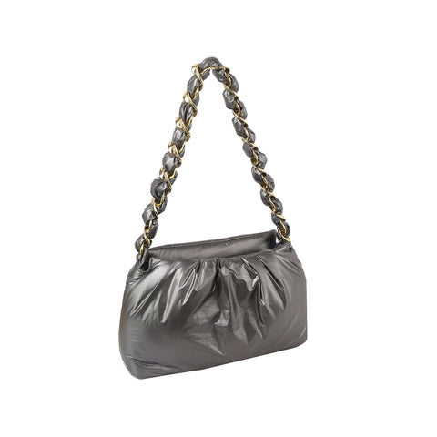 Puffy Chain Shoulder Bag with Metallic Shine