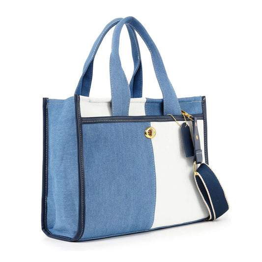 Color Block Denim Hand Tote