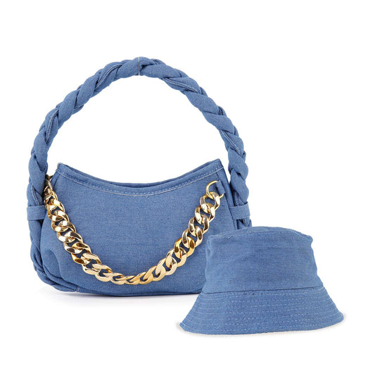 Chain Accented Denim Hobo And Hat Set