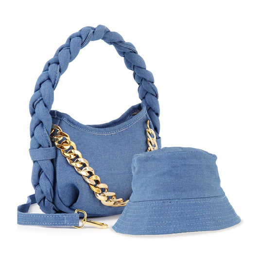 Chain Accented Denim Hobo And Hat Set