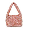The Sequin Covered Dazzling Evening Bag features shiny pink sequins and a wide, structured handle, creating a sparkling textured look thats perfect for evening outings.