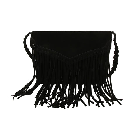 Sueded Fringe Crossbody Bag