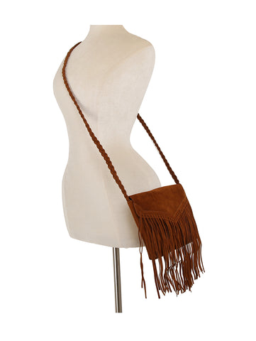 Sueded Fringe Crossbody Bag