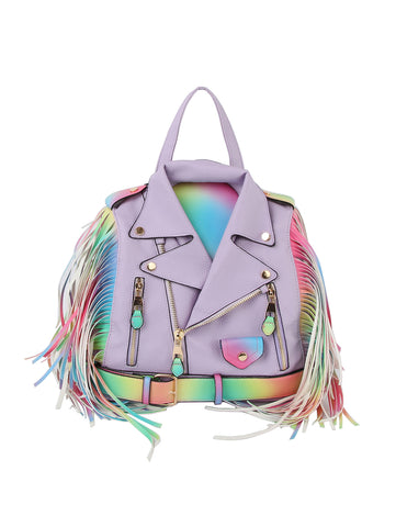 Rainbow Fringe Motorcycle Jacket Backpack