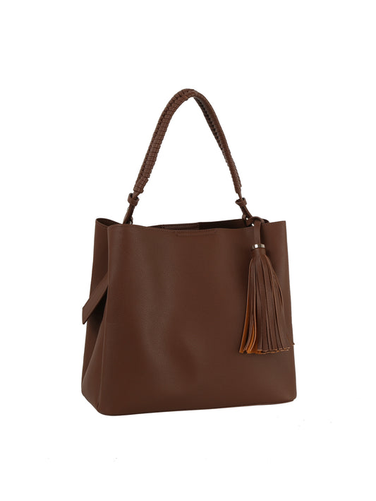 Luxe Tassel Accented Tote Handbag