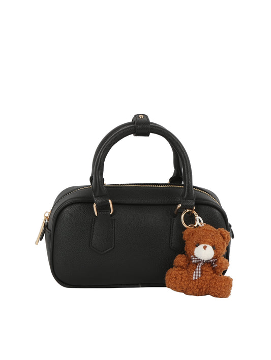 Compact Boxy Shoulder Bag with Cute Teddy Charm