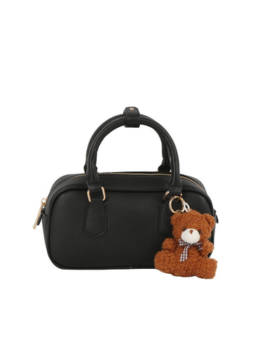 Compact Boxy Shoulder Bag with Cute Teddy Charm