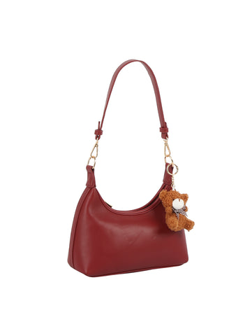 Curved Mini Shoulder Bag with Teddy Charm