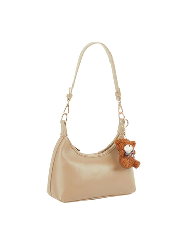 Curved Mini Shoulder Bag with Teddy Charm