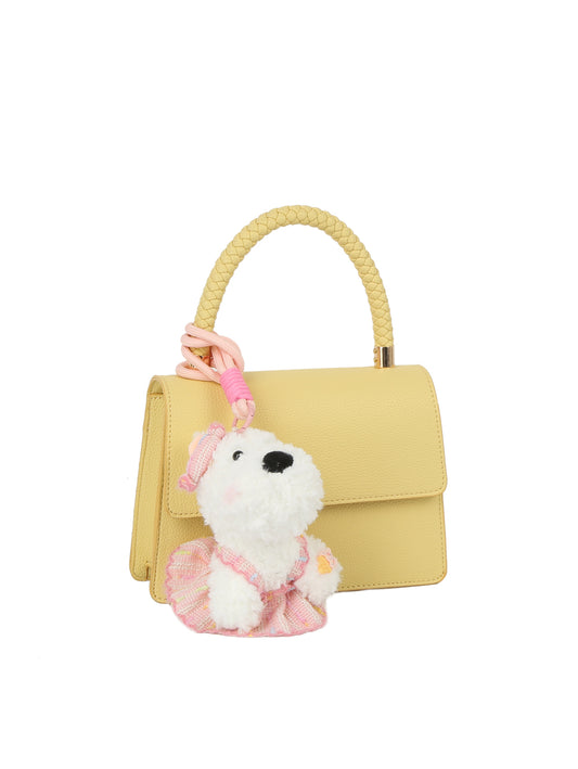 Braided Handle Mini Flap Satchel with Dog Charm