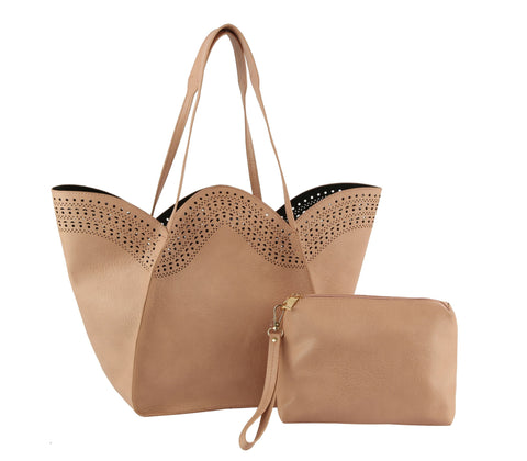 Scalloped Top Tote Handbag Set