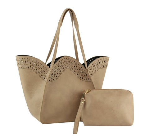 Scalloped Top Tote Handbag Set