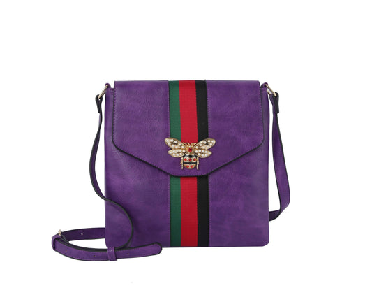 Rhinestone Bee Striped Crossbody Sling