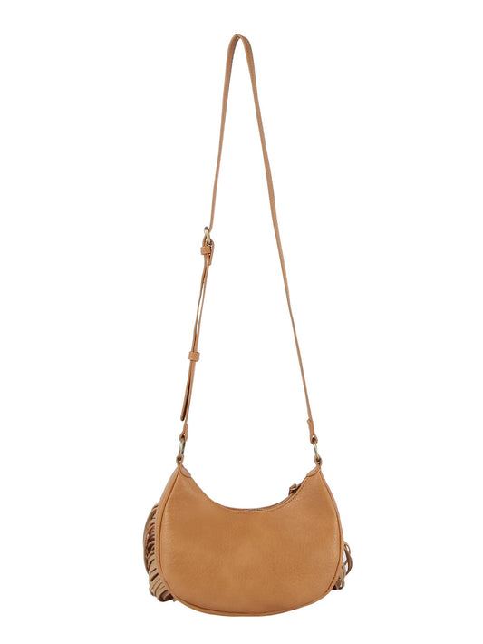 Fringe Accented Whipstitch Design Shoulder Bag