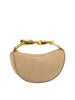 Sculpted Metal Handle Suede Half-Moon Shoulder Bag