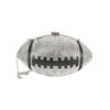 Add game-day glam with the *FINAL SALE ITEM* Rhinestone Bling Football Bag—a sparkling football-shaped clutch covered in silver rhinestones, with black accents and a silver chain strap. All sales final.