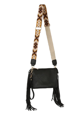 Fringe Accented Guitar Strap Shoulder Bag