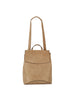 The Convertible Classic Fashion Backpack, shown against a white background, is a tan faux leather bag featuring a flap closure, top handle, and two adjustable shoulder straps for versatile wear.