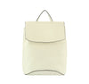 The Convertible Classic Fashion Backpack is a minimalist off-white faux leather backpack purse with a flap closure, subtle black trim, and tablet compatibility, shown against a plain white background.