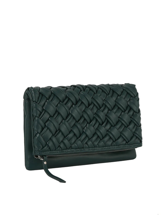 Woven Fold Over Clutch Shoulder Bag