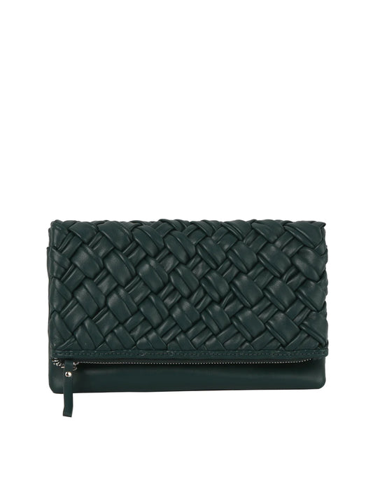 Woven Fold Over Clutch Shoulder Bag