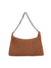 Chain Accented Woven Embossed Shoulder Bag