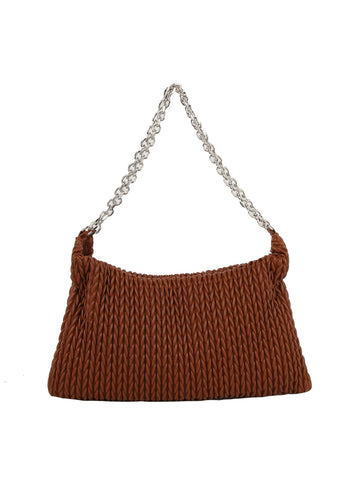 Chain Accented Woven Embossed Shoulder Bag